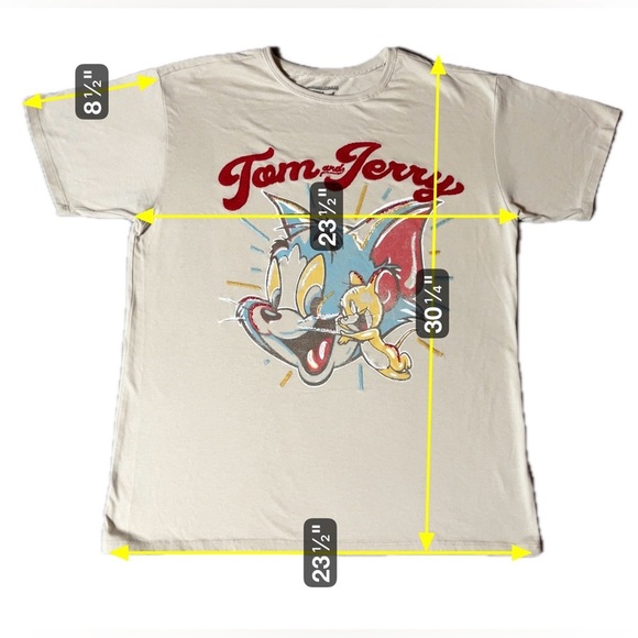 Tom and Jerry Men's Beige Embroidered Stitched Graphic T-shirt Size Medium - Picture 2 of 4
